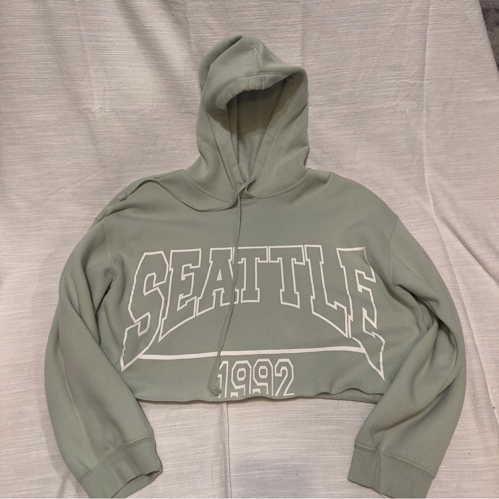 Wild Fable Light Green Fleece Hoodie Cropped
